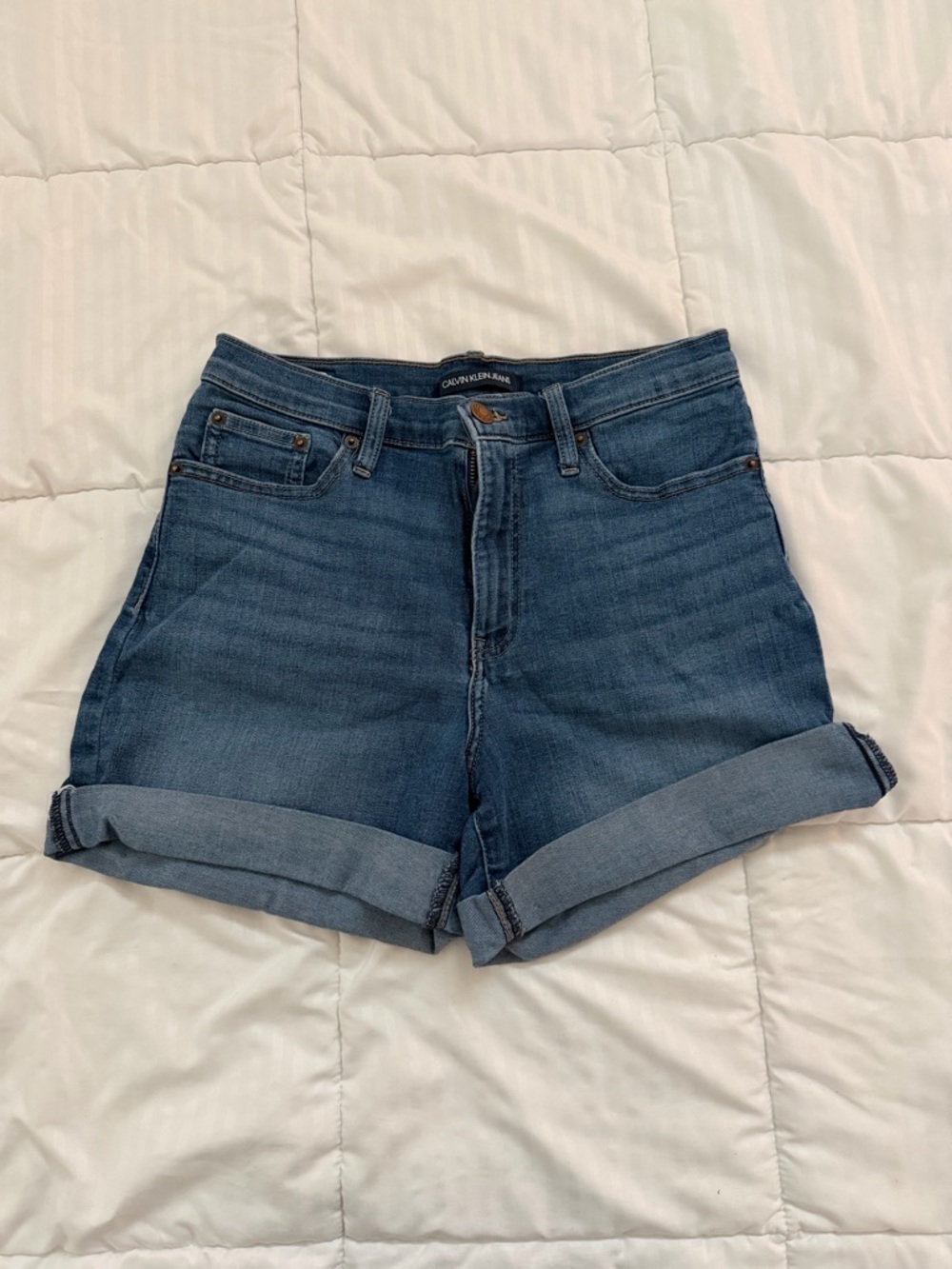 Calvin Klein Jeans Medium Blue Rolled-Hem Denim Shorts